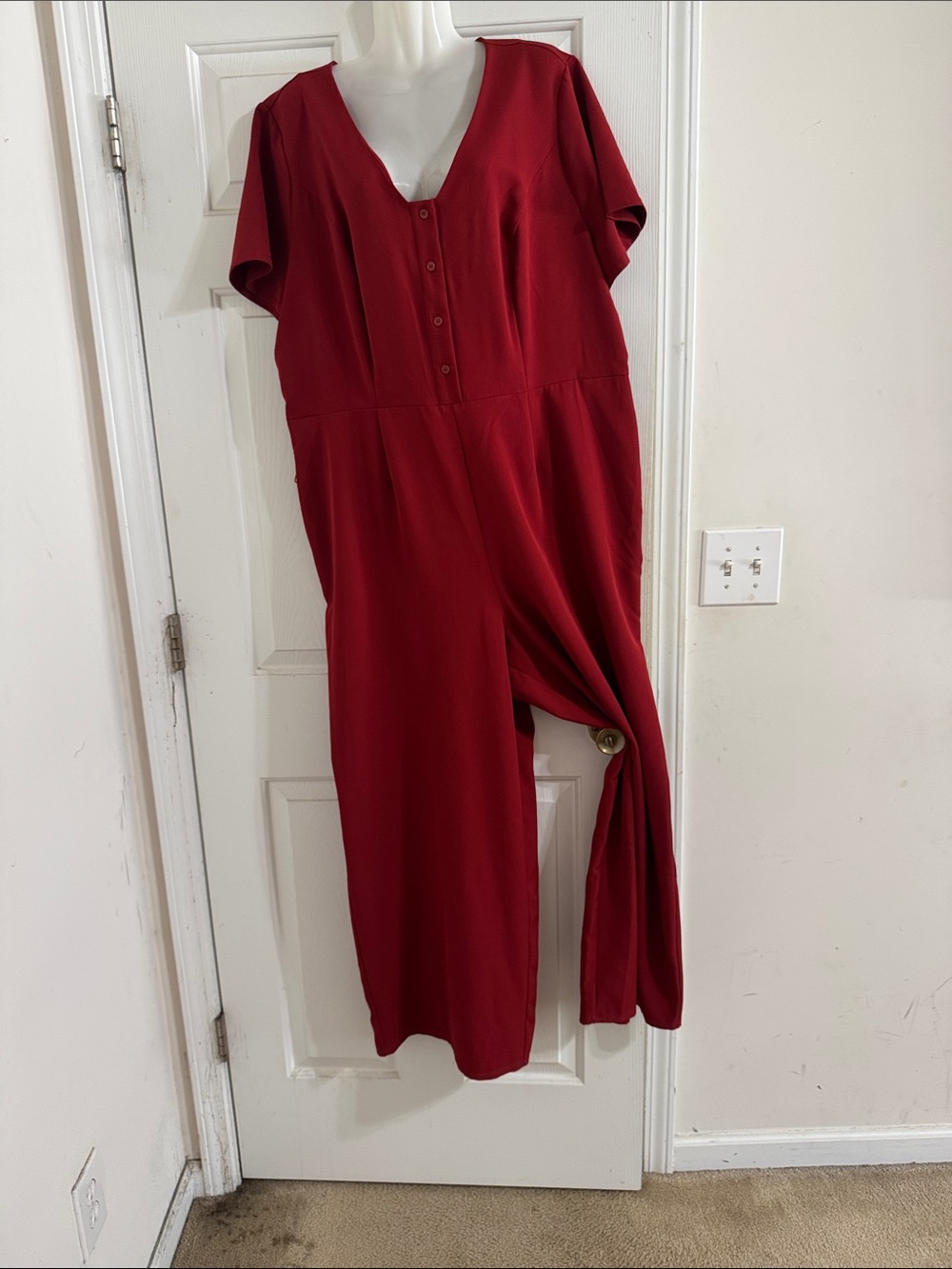 Lane Bryant Red V-Neck Midi Jumpsuit Dress